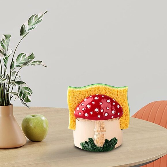Mushroom Kitchen Sponge Holder Ceramic Sponge Dish Red Sponge Holder For Kitchen - Picture 2 of 7